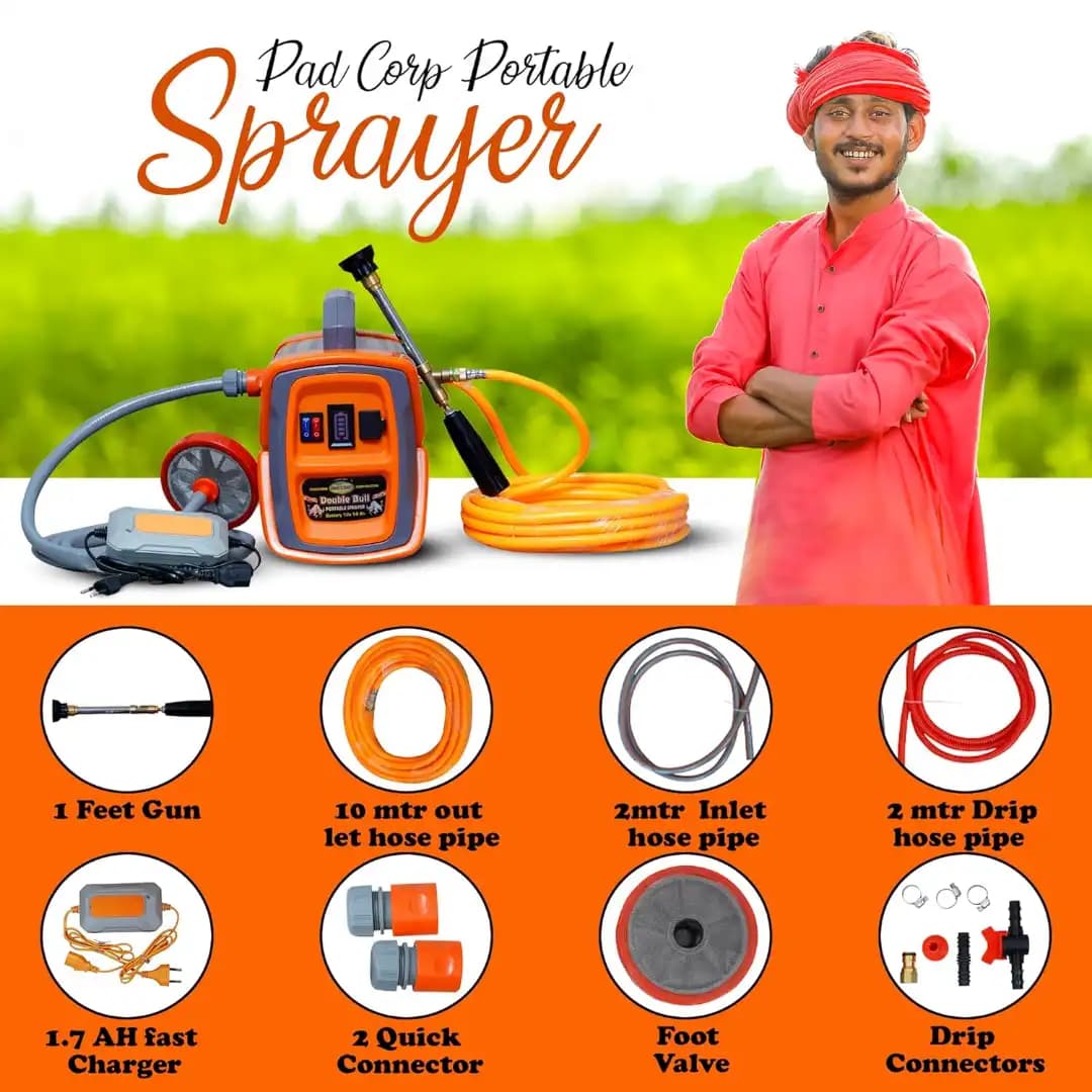Pad Corp Double Bull Portable Battery Sprayer & Car Washer, Drip Injector 12 Volt x 14 Amp with 10 Meter High Pressure Hose Pipe - Image 2