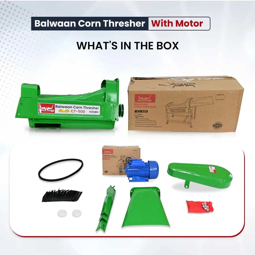 Balwaan CT-500 Corn Thresher With Motor (Green) - 1.3 HP Motor Capacity - Image 5