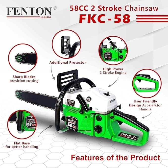 Fenton Krishi FKC-58-18, 58 CC, 18 Inch, 2-Stroke Petrol Engine Chainsaw, Guide Bar For Wood Cutting Air Cooled Chainsaw - Image 3