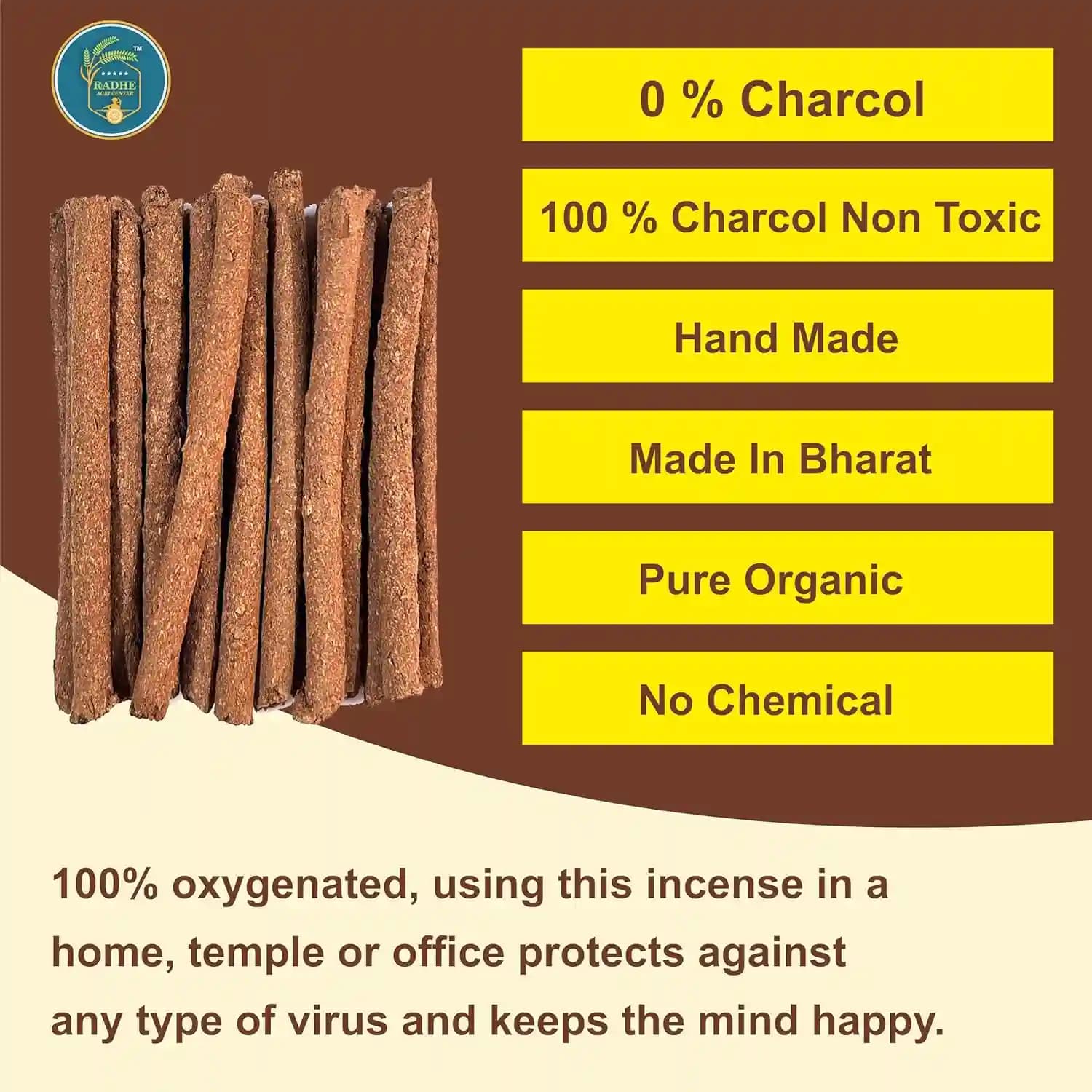 Radhe Desi Cow Dung Dhoop Batti, 100% Organic Incense Sticks for Pooja, Hawan And Mosquito Repellent (60-70 Pcs) - Image 3
