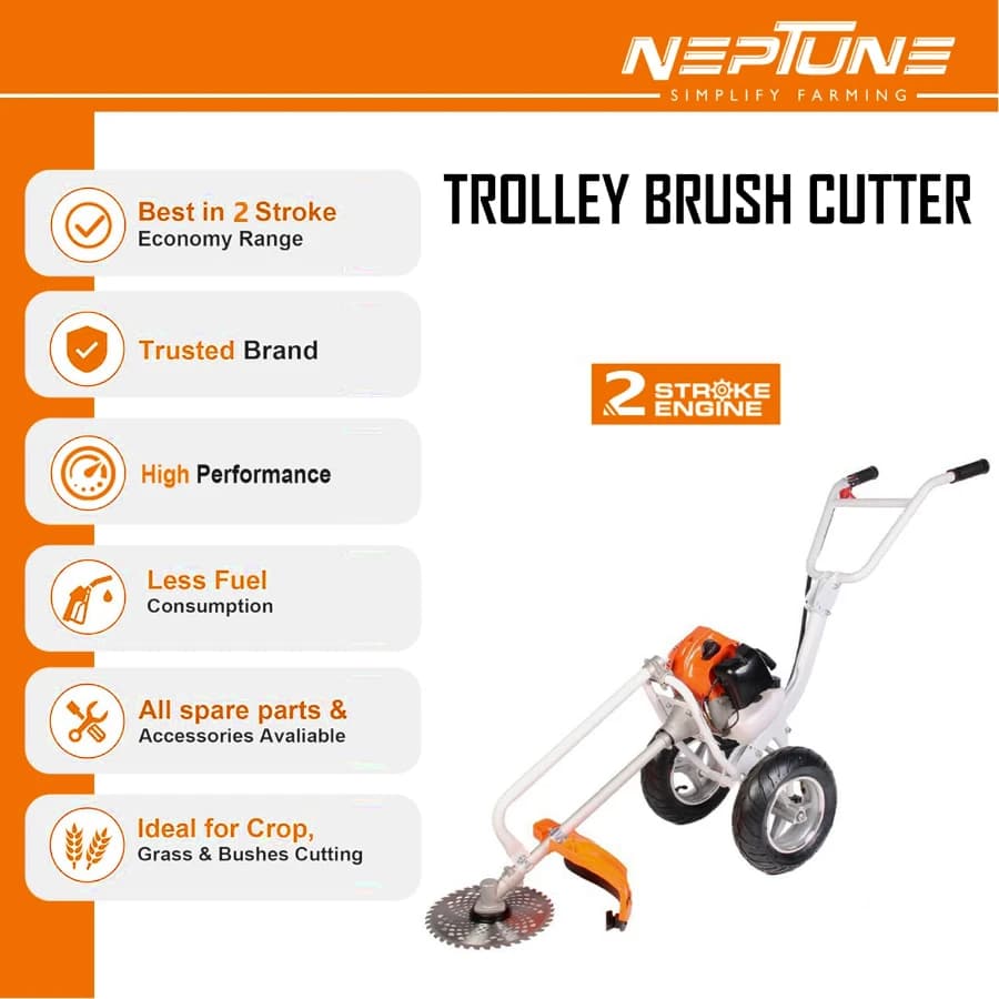 Neptune BC-520W Hand Push Brush Cutter 43CC With Wheel, Advanced Technology, 2800 RPM, 2 Stroke Petrol Engine Grass Trimmer, Ideal For Agriculture - Image 2