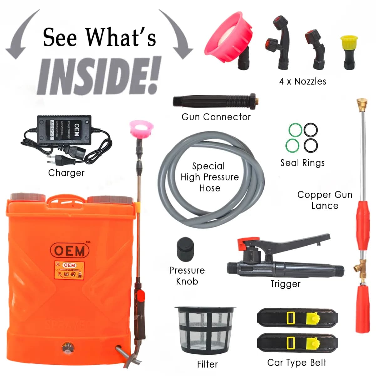 OEM Battery Operated Sprayer 12V x 8A (16 Liter Capacity) High-Pressure Knapsack For Agriculture, Gardening & Pest Control - Image 7