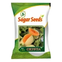 Sagar Crysta F1 Hybrid Muskmelon Seeds, Yellow Skin, Green Stripes, High Yield, Orange Crimson Flesh